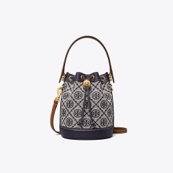 Tory Burch Women Mini T Monogram Bucket Bag Navy